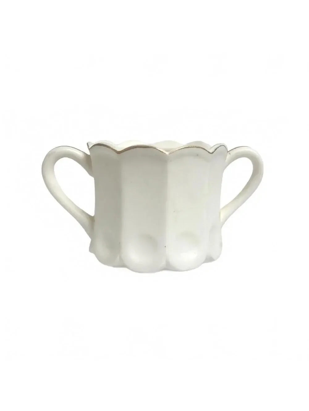 Norcrest Vintage White Porcelain Double Handle Open Sugar Bowl with Gold Trim